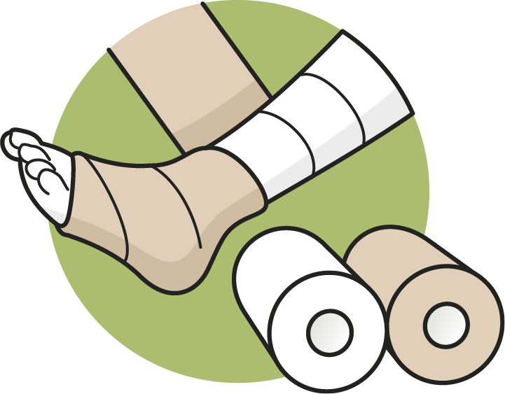 Icon für das Produkt Compri-Heal®, dargestellt durch das Anwickeln des 2-Komponenten-Kompressionssystems an ein Bein. | © Bamboo Health Care GmbH